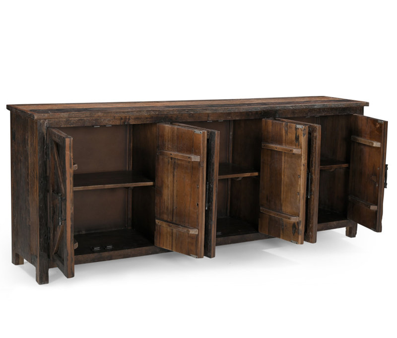Buffet 84 po en bois récupéré brun foncé patiné avec six portes 84 po