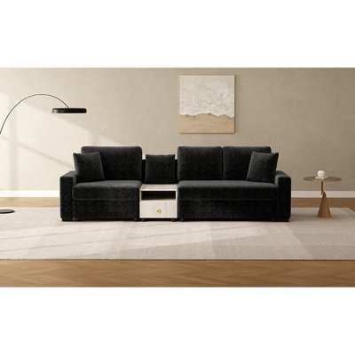 Modern Sofa Couch 111.8" Modular Sofa Upholstered Sofa Couch 3-seater Sofa with Storage Armrest and Center Console for Living Room