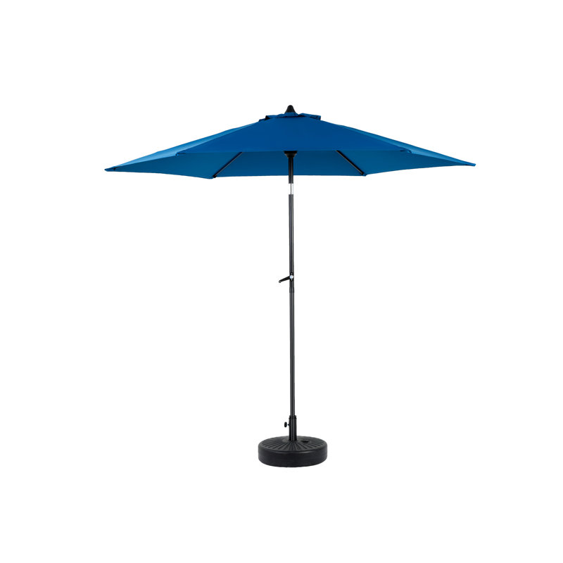 Parasol de table d'extérieur 9 pi - bleu foncé. Structure avec 6 nervures. Manivelle facile à utiliser. Parfait pour la cour, la piscine ou la terrasse. Conception à nervures 100%. Fonctionnement parfait