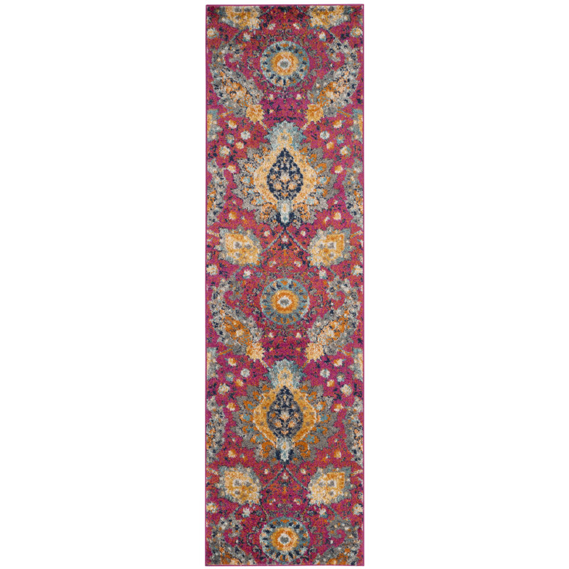 Christa Traditional Flatweave Fuchsia/Gold Area Rug, Runner 2'3" x 14'