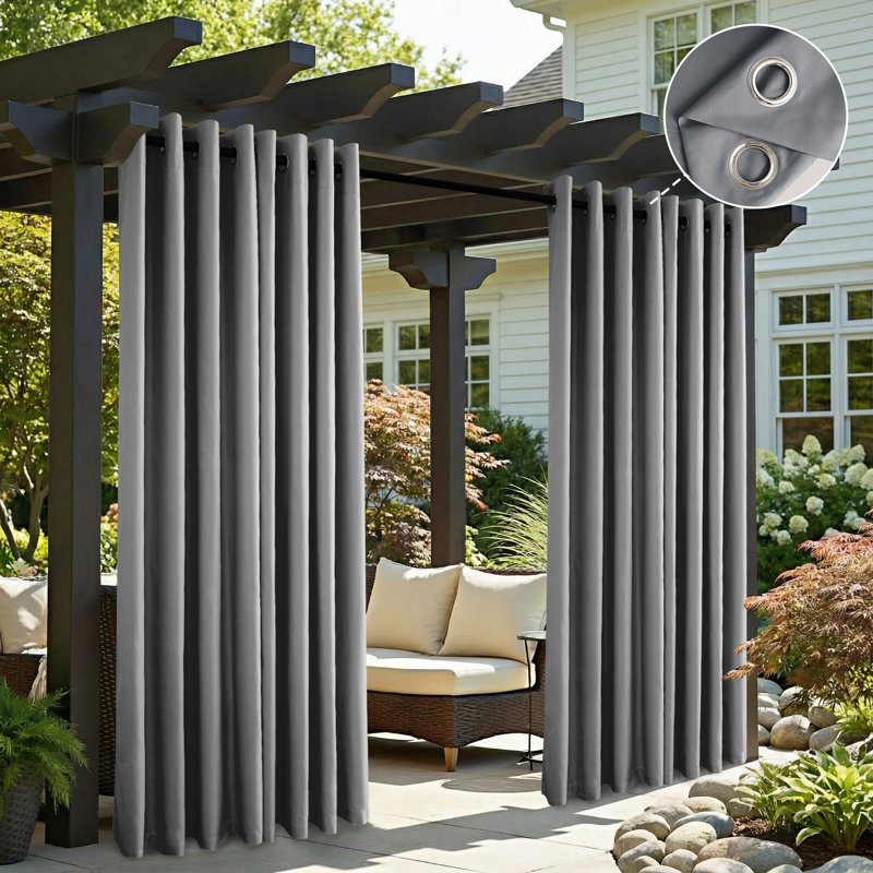 Outdoor Curtain Grommet Top, Waterproof Black Out Thermal Insulated Outdoor Bedroom Livingroom Curtains, Effective Sun and Privacy Protection Curtain, for Balcony Terrace Pergola Indoor, Single Panel, 80" W x 108" L Gray