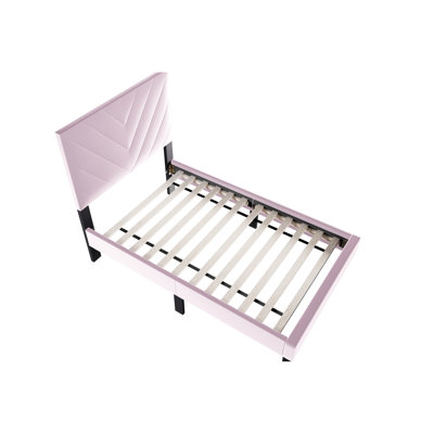 Adjustable Headboard Twin Bed In Soft Velvet With Robust 12 Framework Featuring Stable Support And Head Positioning For Comfort