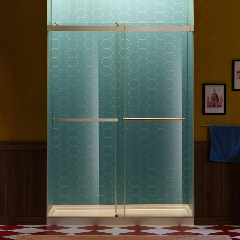 56" - 60" W X 80" H Double Sliding Frameless Shower Door With 5/16"(8Mm) Clear Tempered Glass, Brushed Bronze