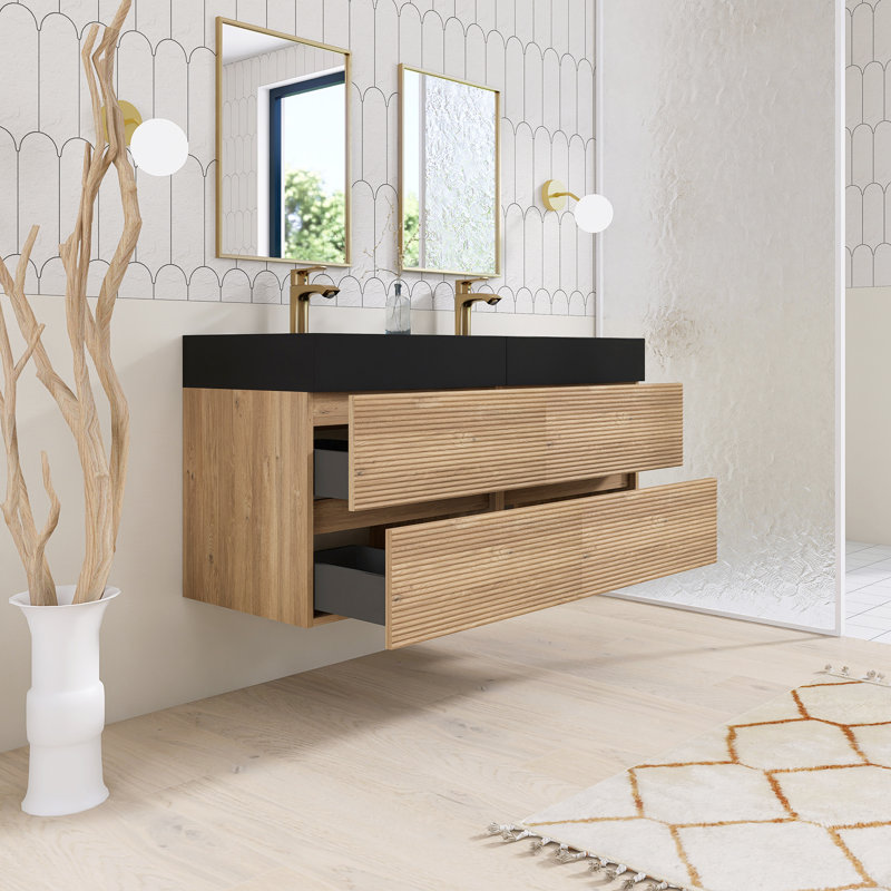 Ensemble de meuble-lavabo double 48 po avec comptoir en quartz 48 po, Oak, 48"