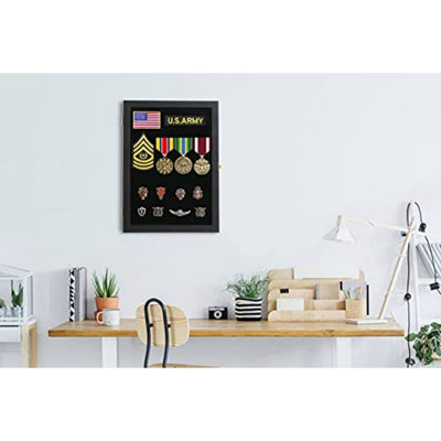 Pin Display Case - 11X14 Pin Collection Display With 98% Uv Protection Acrylic Door For Military Medals, Beach Tags, Jewelry Pins, Pin Gift, Insignia Ribbons, Pin Enthusiast Collectibles, Black