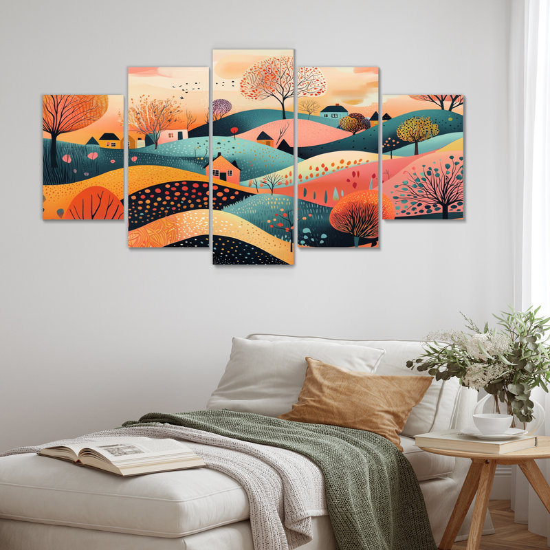 Pink Blue Minimalism Explosion Landscape II - Abstract Landscapes Canvas Art Set