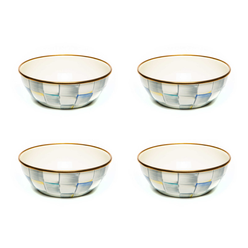 Sterling Check Enamel Everyday Bowls, White/Gray