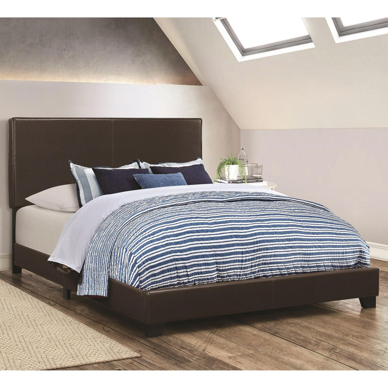 Mielke Vegan Leather Standard Bed, Brown, Twin
