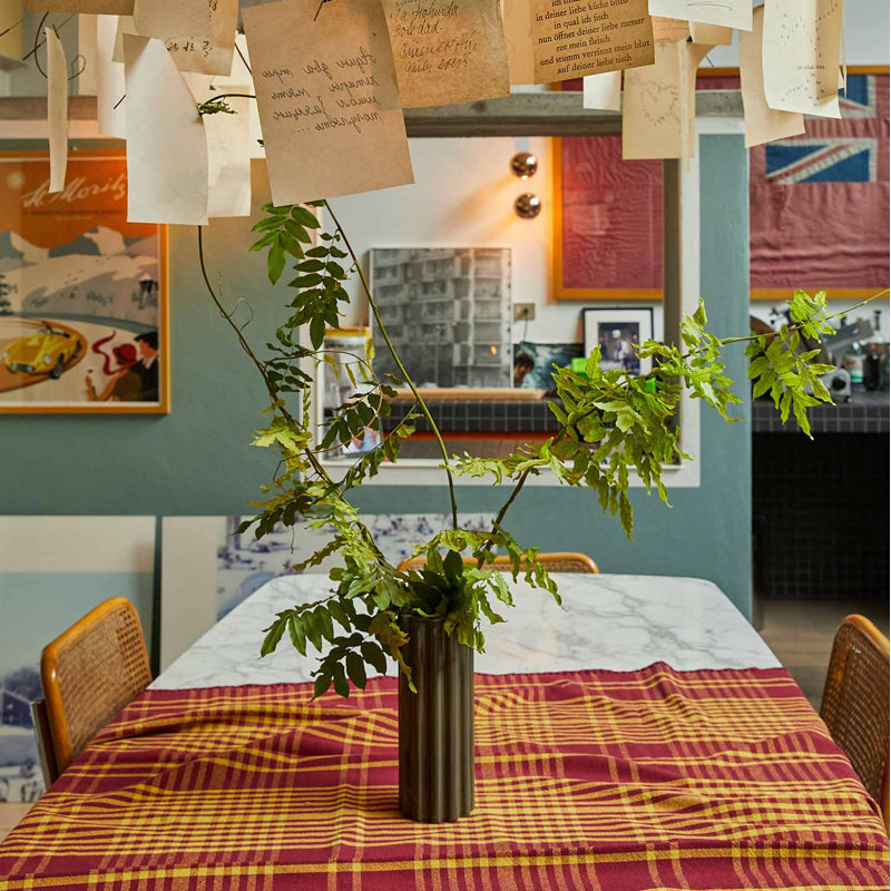 Trattoria Plaid Tablecloth, Yellow/Red, 59.1" Square