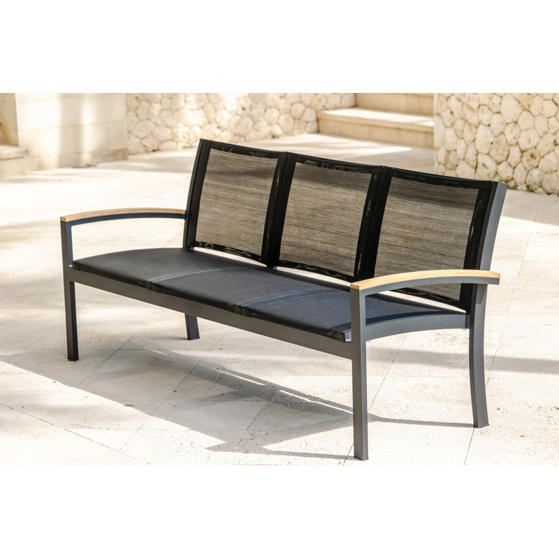 Tribeca Aluminum Teak Sling Stacking 3 - Seater Sofa, Black/Brown