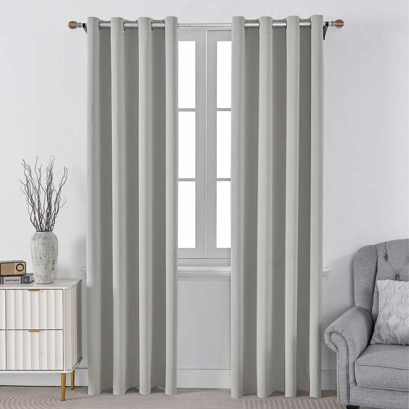 Deavion Solid Room Darkening Curtain Grommet Curtain Panels, Beige, 52" W x 96" L