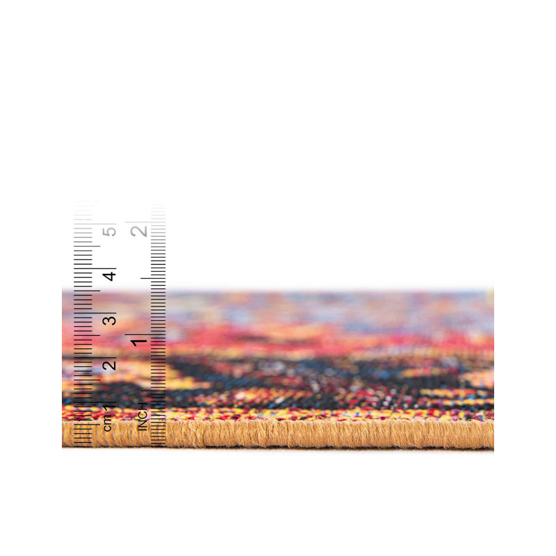 Rust Red and Blue Synthetic Outdoor Rectangular Rug 8' x 10'
