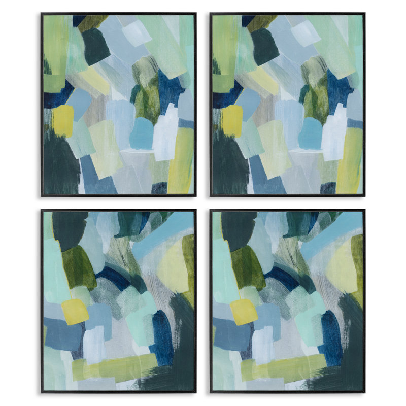  «Blue Stroke Paint Strokes», ensemble de 4 giclées par Grace Popp, H 20 po x l 16 po, Giclée encadrée noir minuit
