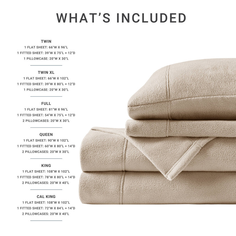 Khaki Twin XL Microfiber Fleece Sheet Set