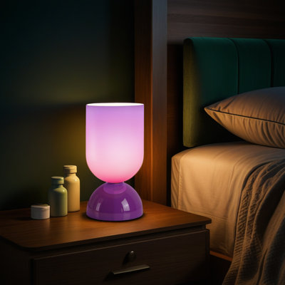 9'' Modern Purple Glass Accent Table Lamp with Dimmer, cULus Certified for Bedroom Nightstands, Living Room Side Tables, Home Offices Desks or Contemporary Decor