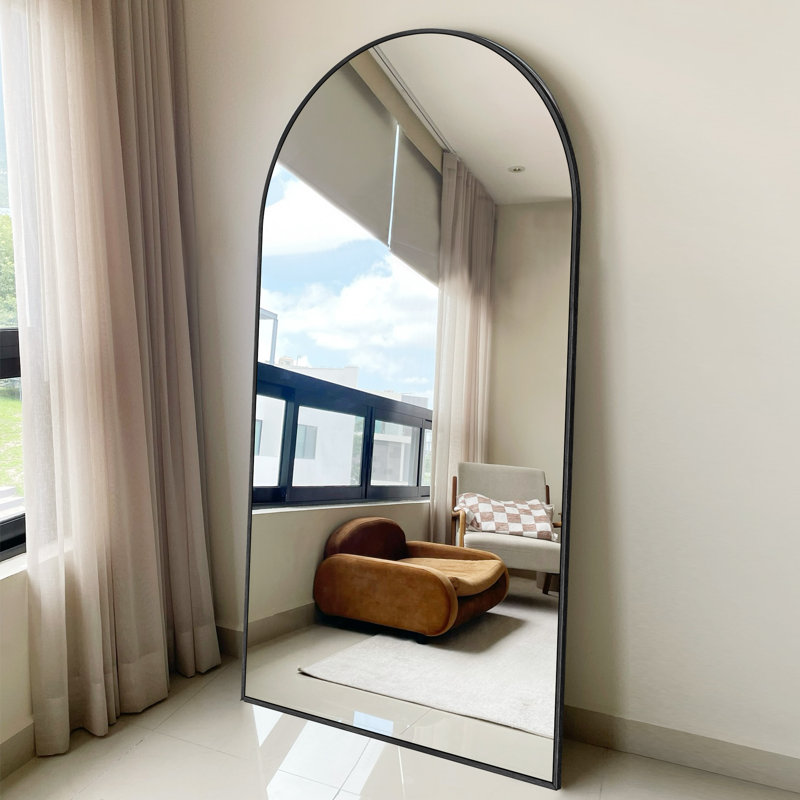 Large Arch Full Length Mirror with 3 Mounting Method, Black, 71" x 28"