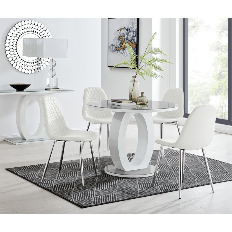 Ensemble de table de salle à manger 4 places Scottsmoor, Gris, H 29,5 po x L 47,2 po x l 47,2 po, Blanc / argent
