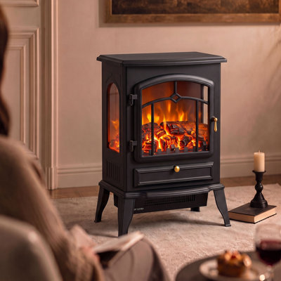 Poêle à cheminée électrique infrarouge avec effet de flamme de bûche réaliste