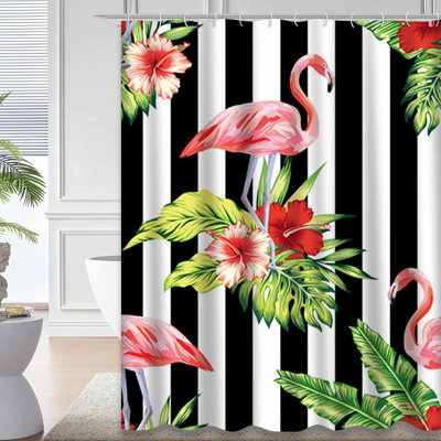 Palm Leaf Tropic Hibiscus Waterproof Shower Curtain