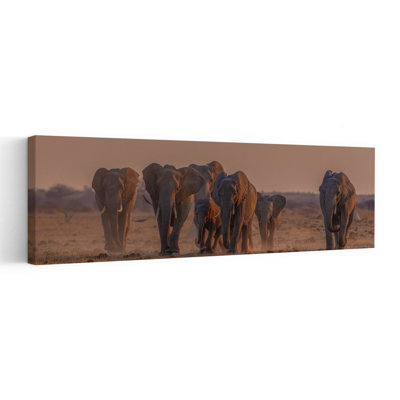 «Elephants Golden Hour Peaceful Tranquil Contemporary Elephant Landscape Nature», art mural