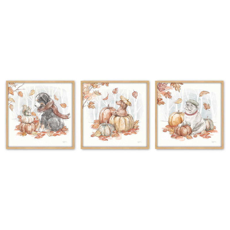 Ensemble de 3 reproductions de citrouilles, 16 po x 16 po, Érable américain