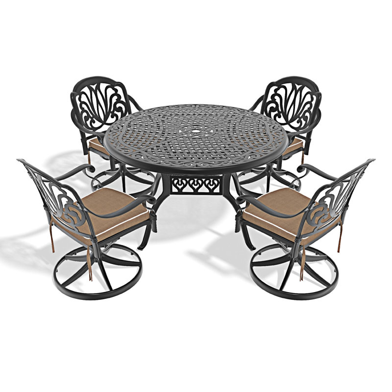 Ensemble de salle à manger 5 pièces en aluminium coulé résistant aux intempéries, Beige, 4