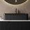 Lavabo de salle de bain rectangulaire en céramique noire 20 po sans robinet, bords courbés, lavabo mat de haute qualité sans immobilité pour la salle de bain, joliment conçu, armoire
