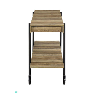 Industrial Style 1Pc Sofa Table Natural Tone Slat Design Console Table Open Bottom Shelf Living Room Furniture