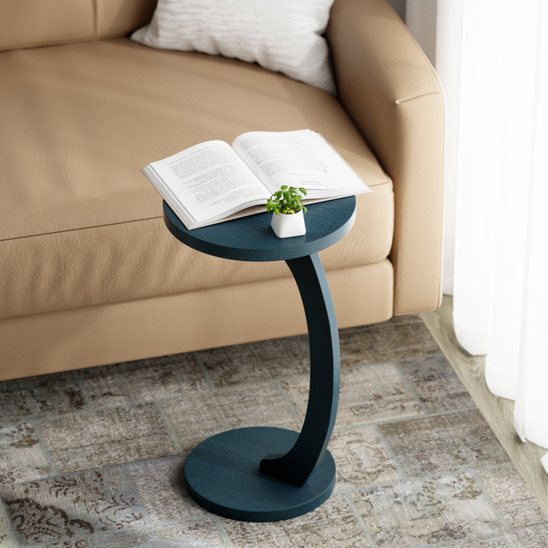 Farmhouse C Shaped Round End Table For Couch Small Places, For Sofas, Living Rooms, Bedside Areas, Coffee And Eating Snack Tray,