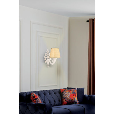 Elegant Wall Lamp with Metal Body, Natural & White Finish | Dimensions: 9.8 x 5.9 x 10.6 Inches | E27 Socket, Max 40W (Bulb Not Included) | IP20 Rated | Perfect for Living Room, Bedroom, & Hallway Decor