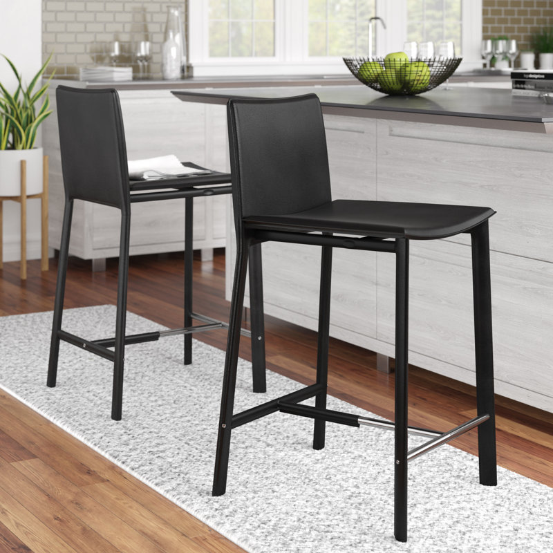 Tabouret de comptoir et de bar Anjail, Noir, Tabouret de comptoir (siège d’une hauteur de 24