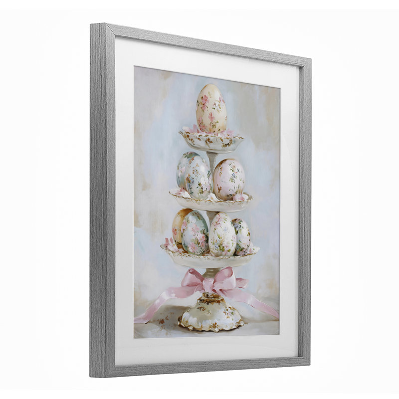 «Pastel Coquette Easter Eggs», reproduction d'art encadrée sous verre, H 16 po x l 13 po, Cadre de ferme gris