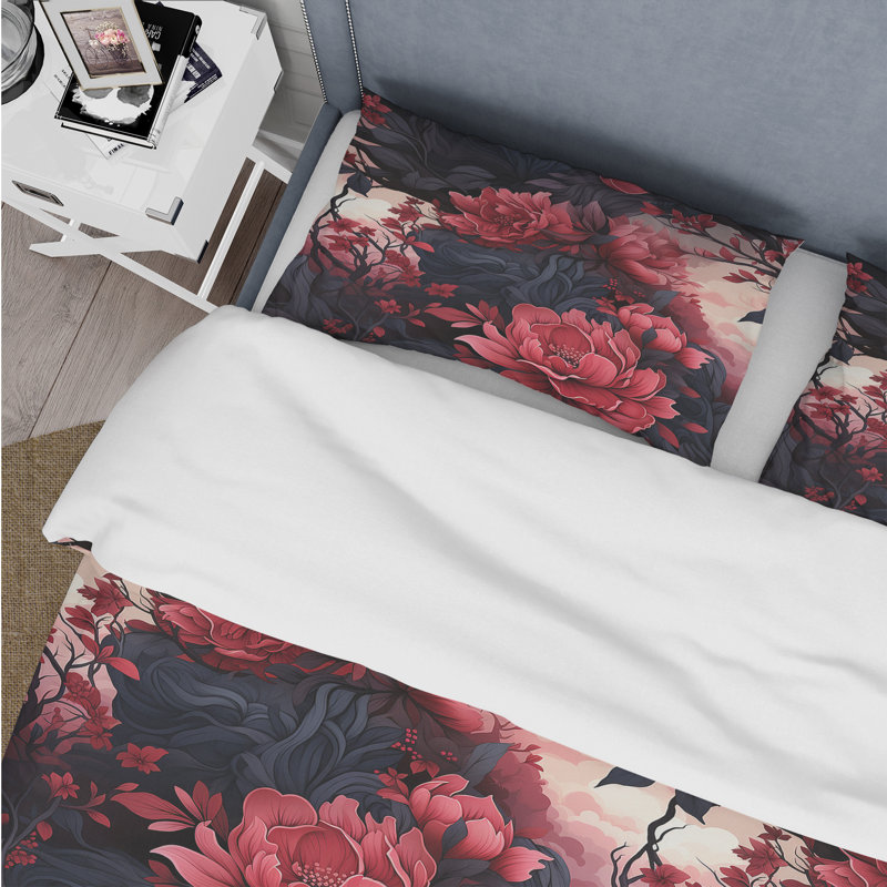 Ensemble de housse de couette Crimson Twilight Moody, Housse de couette simple + 1 taie décorative stan