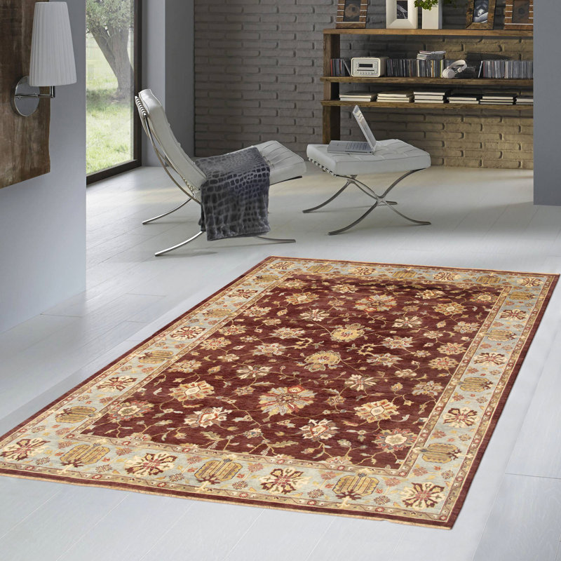 Tapis brun / beige / rouge en laine noué à la main