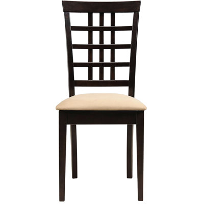 2 Cappuccino Dining Chairs With Beige Covers - Geometric Back, Soft Of Textiles Comfortable Pad