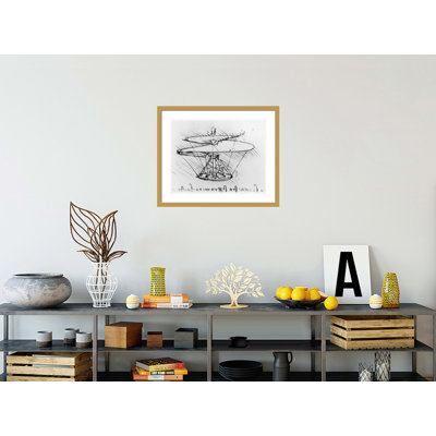 Détail d'une conception pour une machine volante par Leonardo Da Vinci - Impression Giclée encadrée