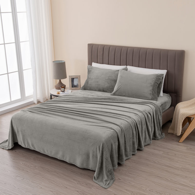 Ensembles de draps en velours ultra doux, Gris, Double
