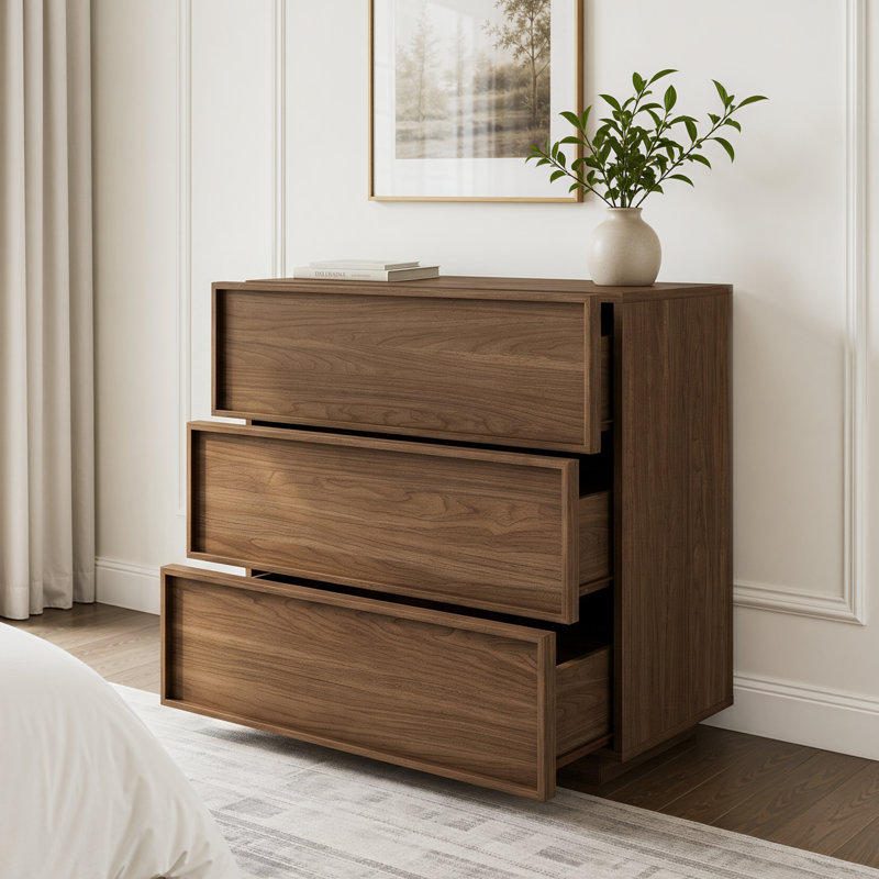 Commode moderne 3 tiroirs Abbate, Noyer