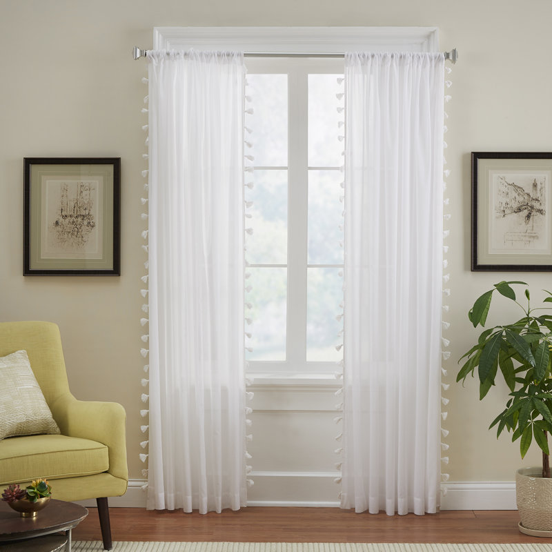 Brackett 100% Cotton Semi Sheer Single Curtain Panel, White