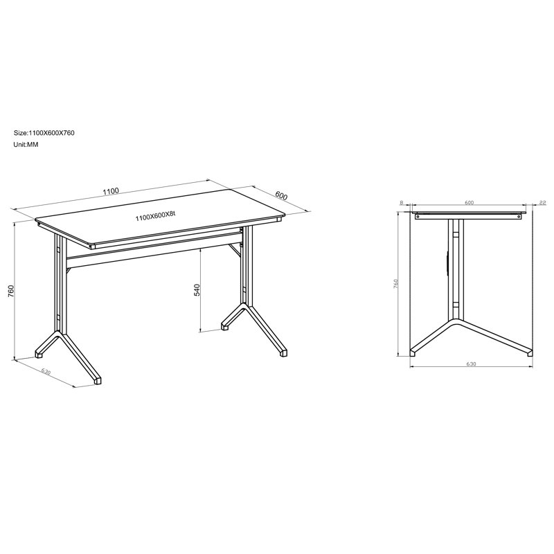 Venetia Glass Top Metal Base Writing Desk, Black