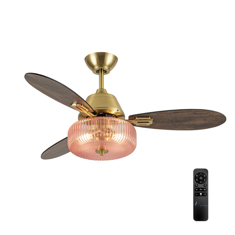 42"W Eliora LED Indoor Ribbed Glass Globe Ceiling Fan With Remote Control - House of Hampton®, Pink