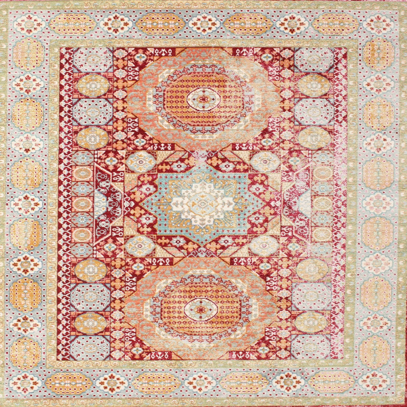 Tapis en laine rouge / brun, Rond 8 pi