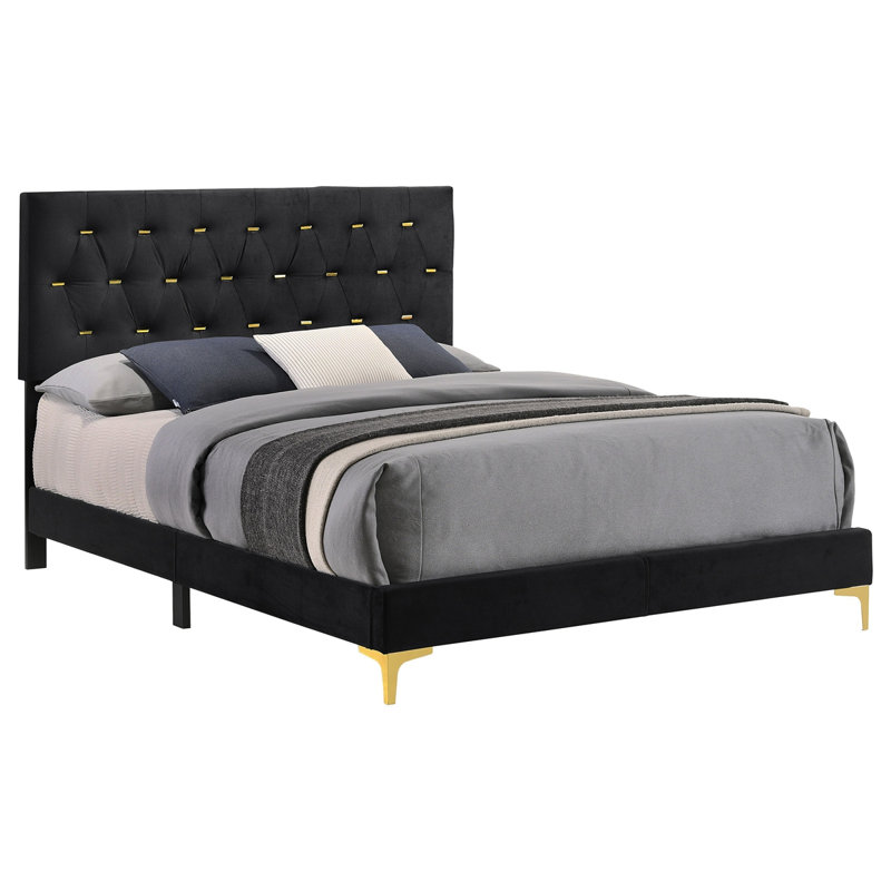 James Black Upholstered Queen Panel Bed, Black