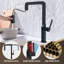Robinet de cuisine noir mat moderne à poignée simple avec douchette extractible et affichage DEL de la température-130369151-99113324