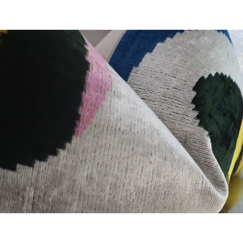 Velvet Lumbar Pillow Cover & Insert, Blue/Gray/Yellow Geometric 1