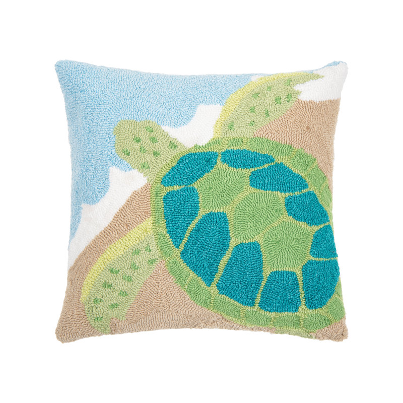 Colorful Turtle in Sand Hooked Square Throw Pillow