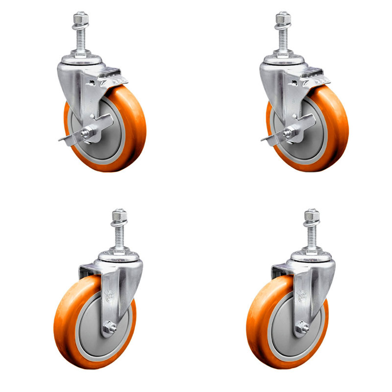 Polyurethane Wheel Swivel 10mm Threaded Stem Caster with Brake
