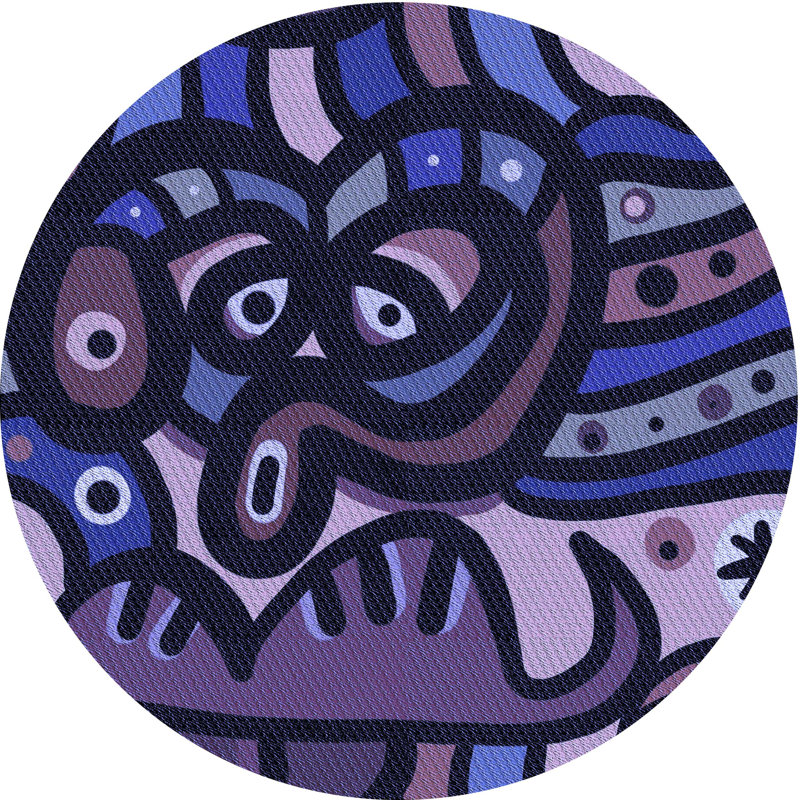 Tapis 100% à motifs lavables à la machine 2989 Pat1231-BLU, Rond 8 pi