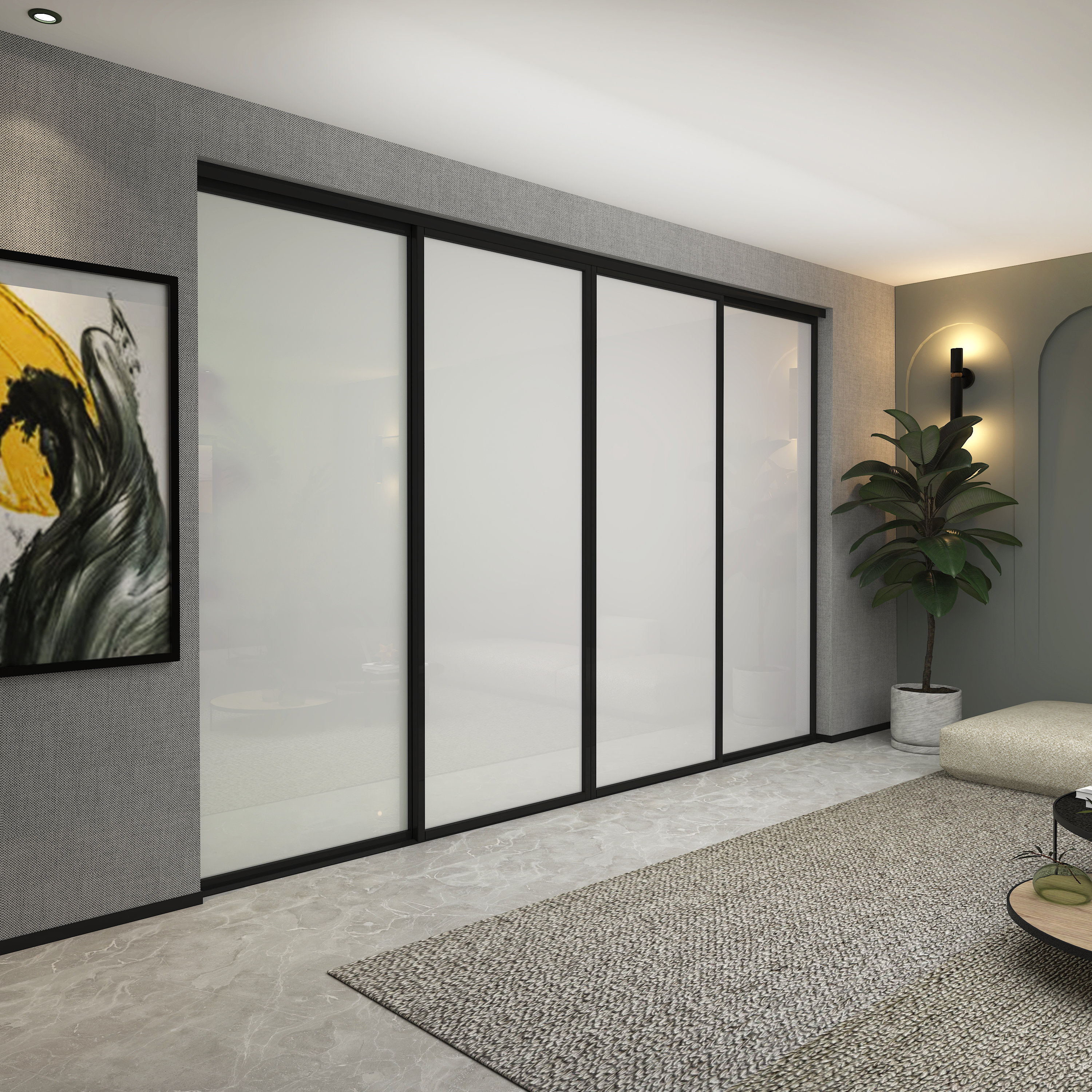 Doors22 4 Panel Frosted Glass Sliding Closet - Aluminum Frame with ...