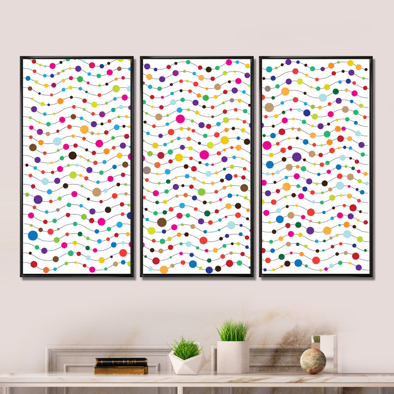 «Color Waves of Polka Dots», reproduction de cadre photo sur toile 3 pièces, Noir, noir, noir, noir, H 28 po x l 36 po